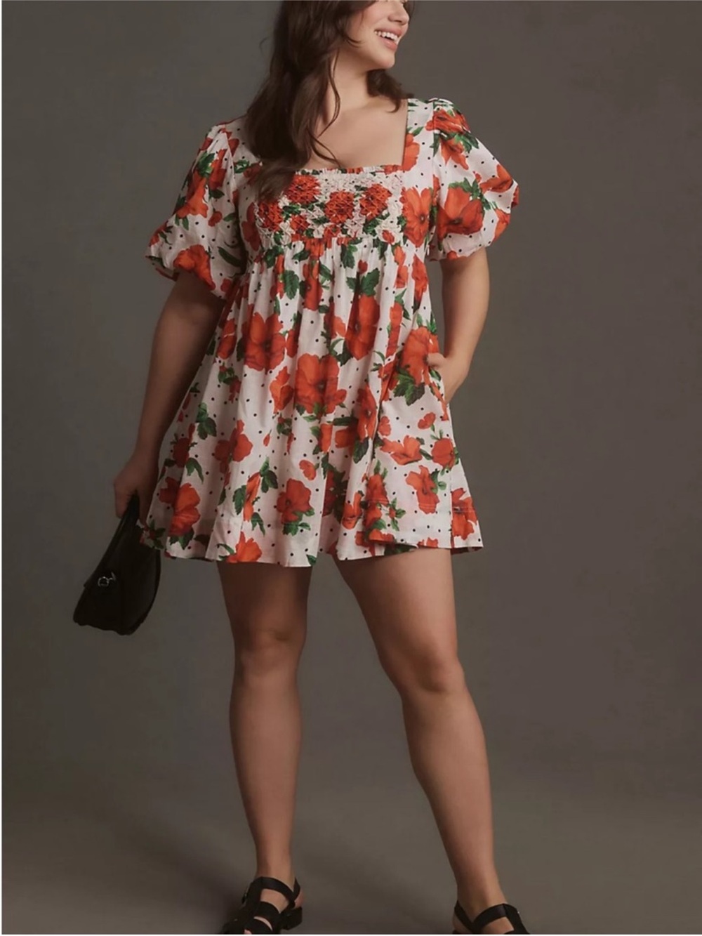 Maeve Square-Neck Smocked Babydoll Dress 1X
